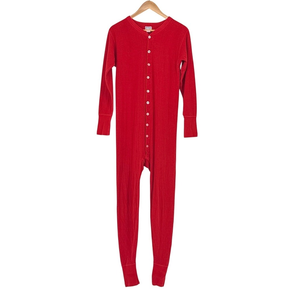 Duofold Vintage Two Layer Fabric Mens Large Union Suit Red Thermal Long Johns
